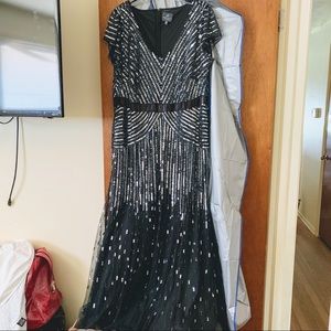 Formal Beaded Size 16 Black & Silver Dress